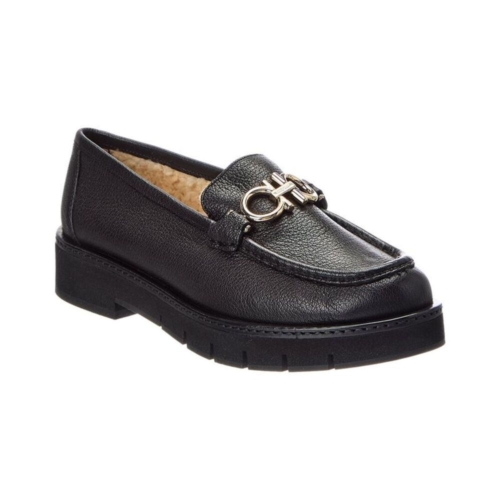 Ferragamo Rolo Lug Leather Loafer, Black